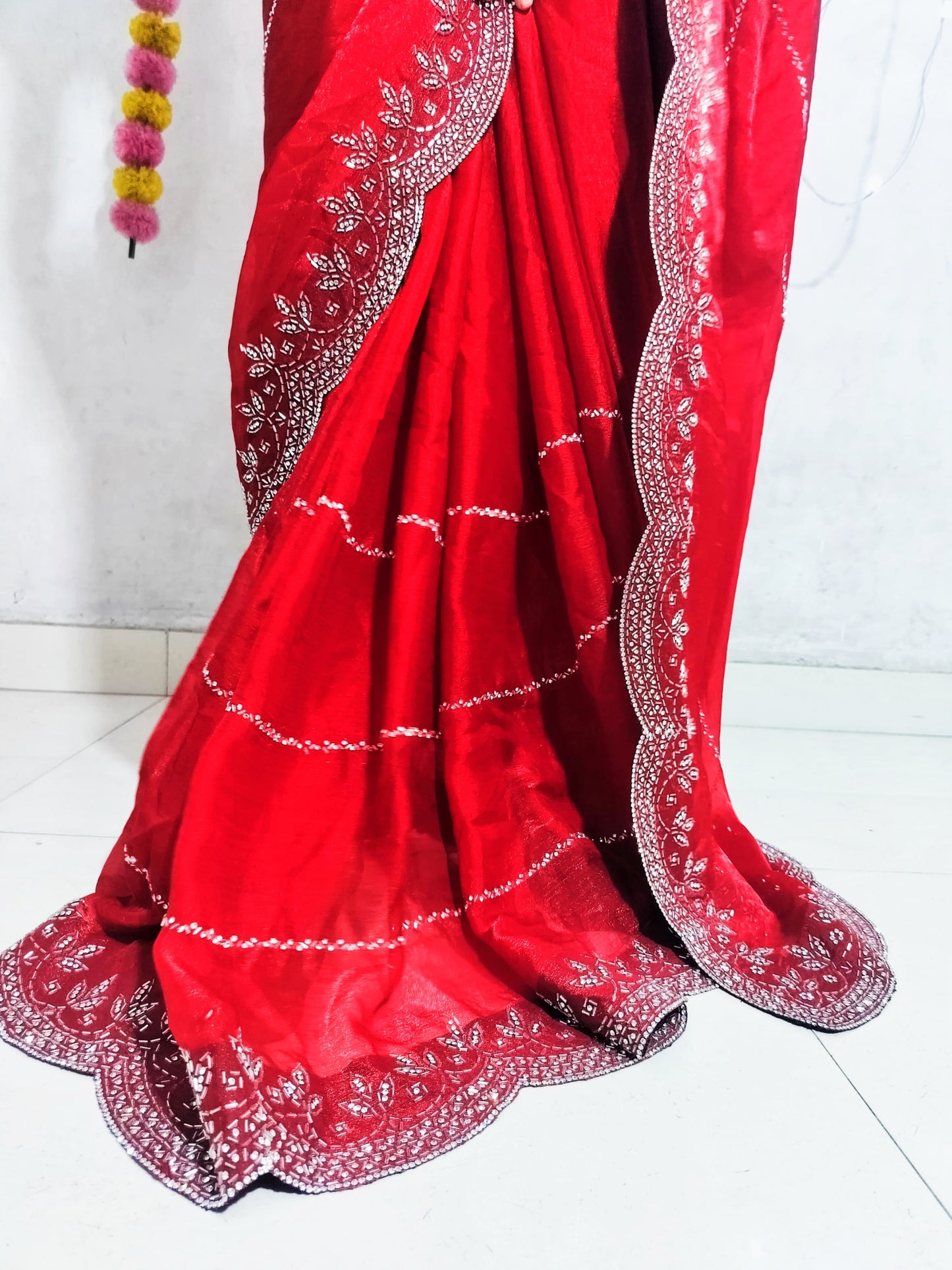 Beautiful Heavy Zarkan Diamond Work Saree