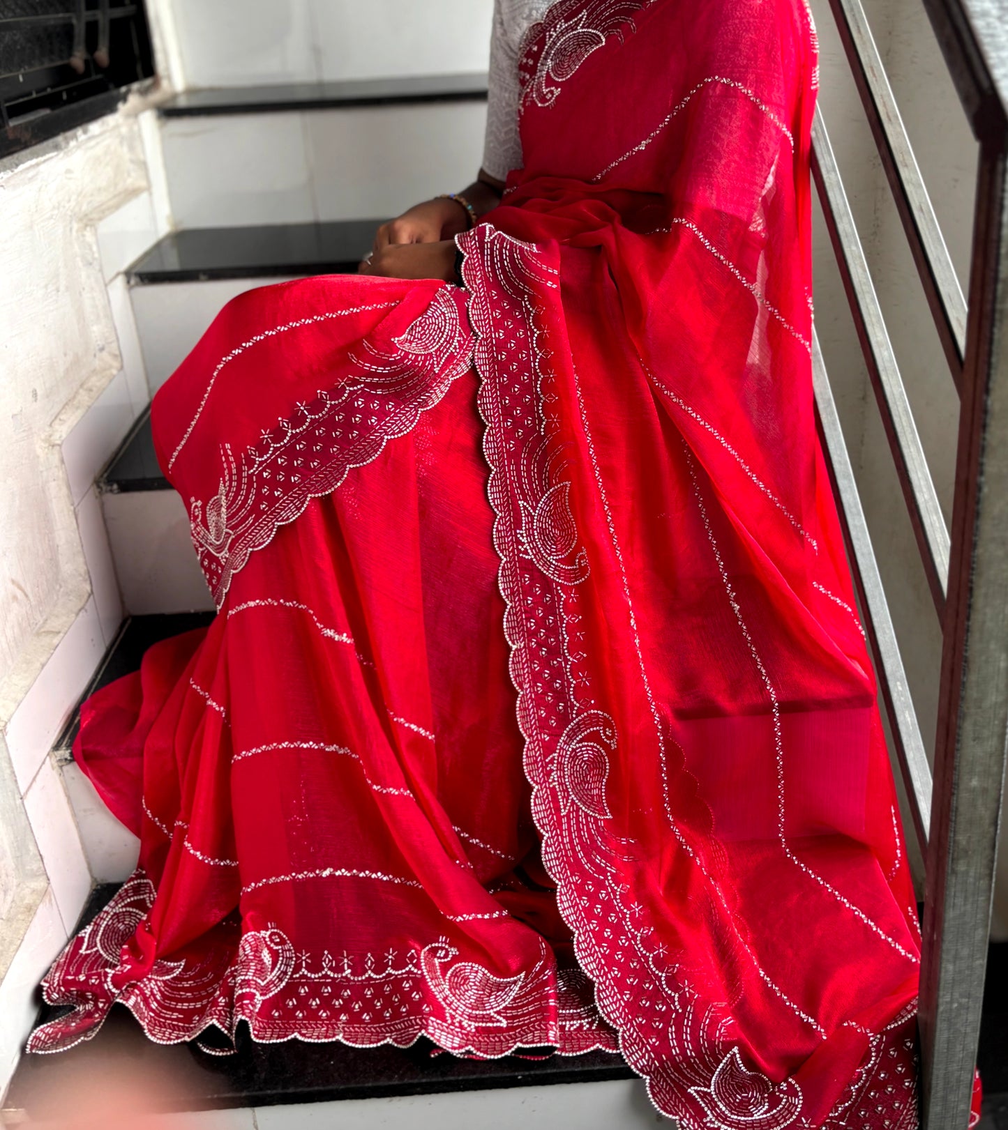 Latest Partywear Space Silk Jarkhan Heavy Diamond Work Fancy Designer Saree