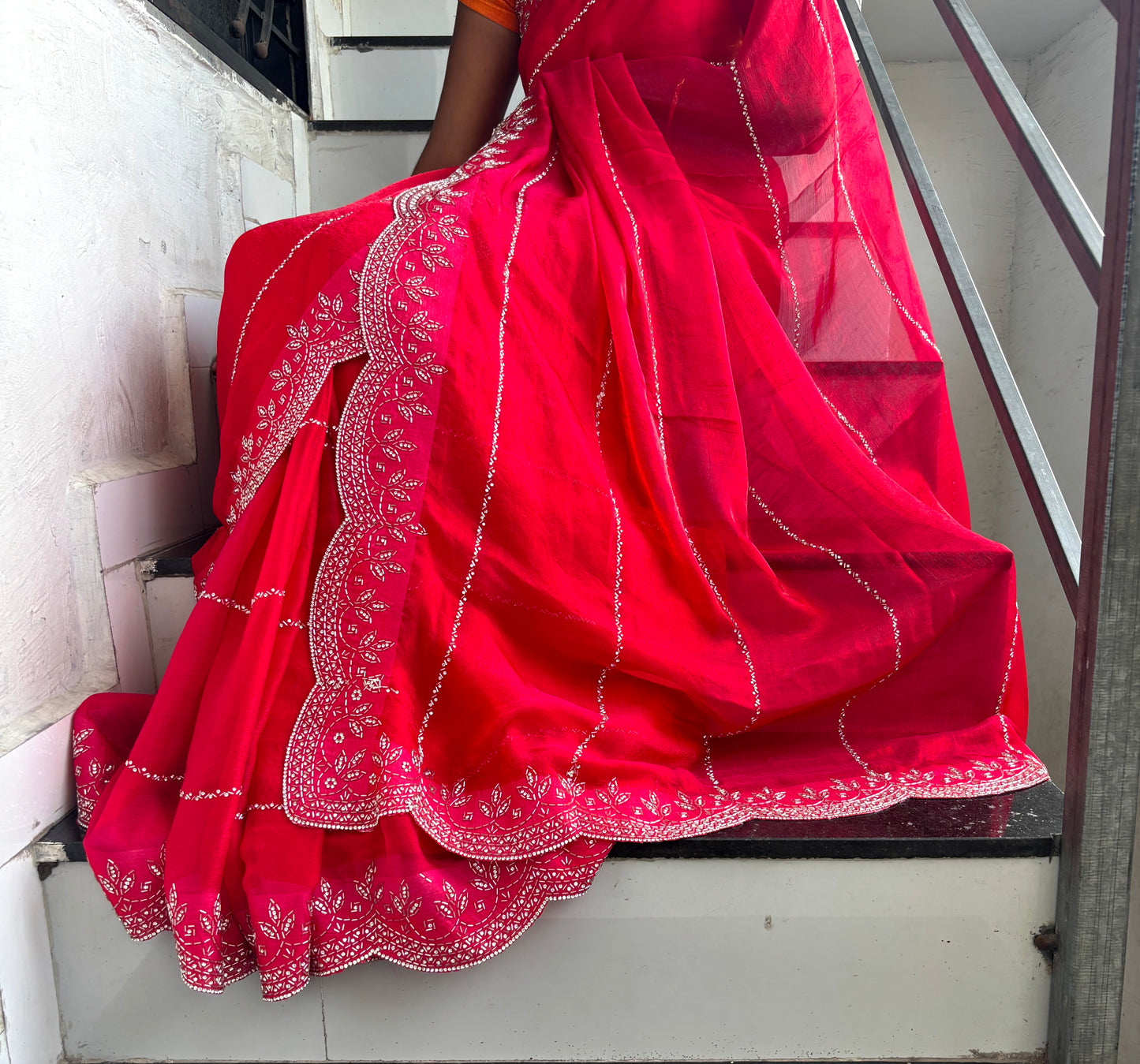 Trending Beautiful Fully Zarkhan Diamond Work Saree