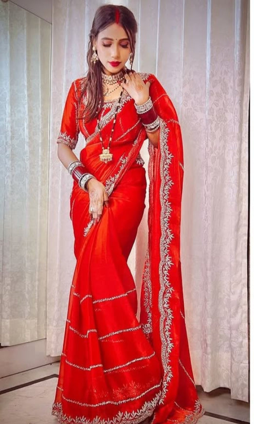 Festival Silk Saree With Zarkhan Diamond Work
