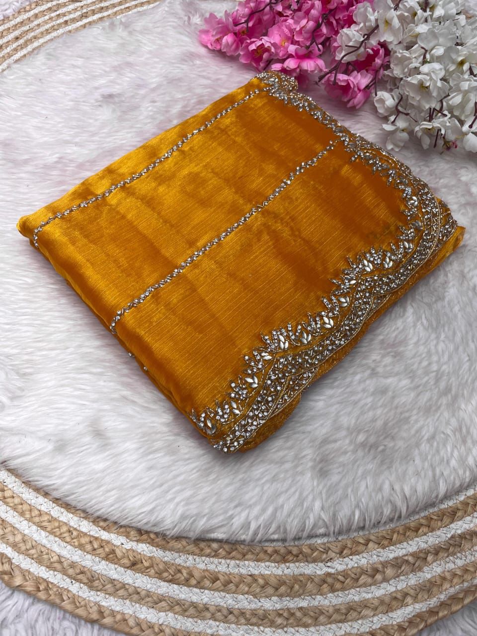 Beautiful Heavy Zarkan Diamond Work Saree