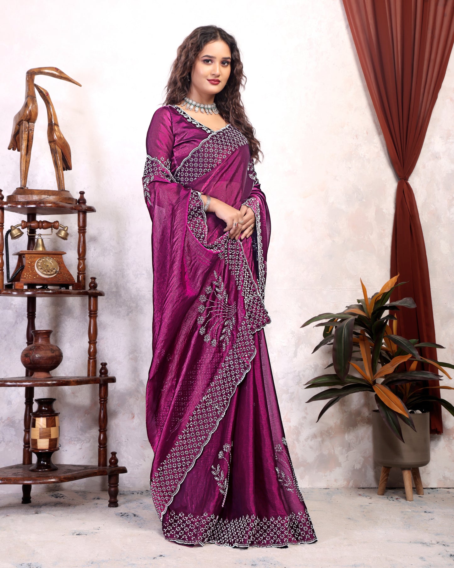 Fancy Zarkhan Diamond Work Saree