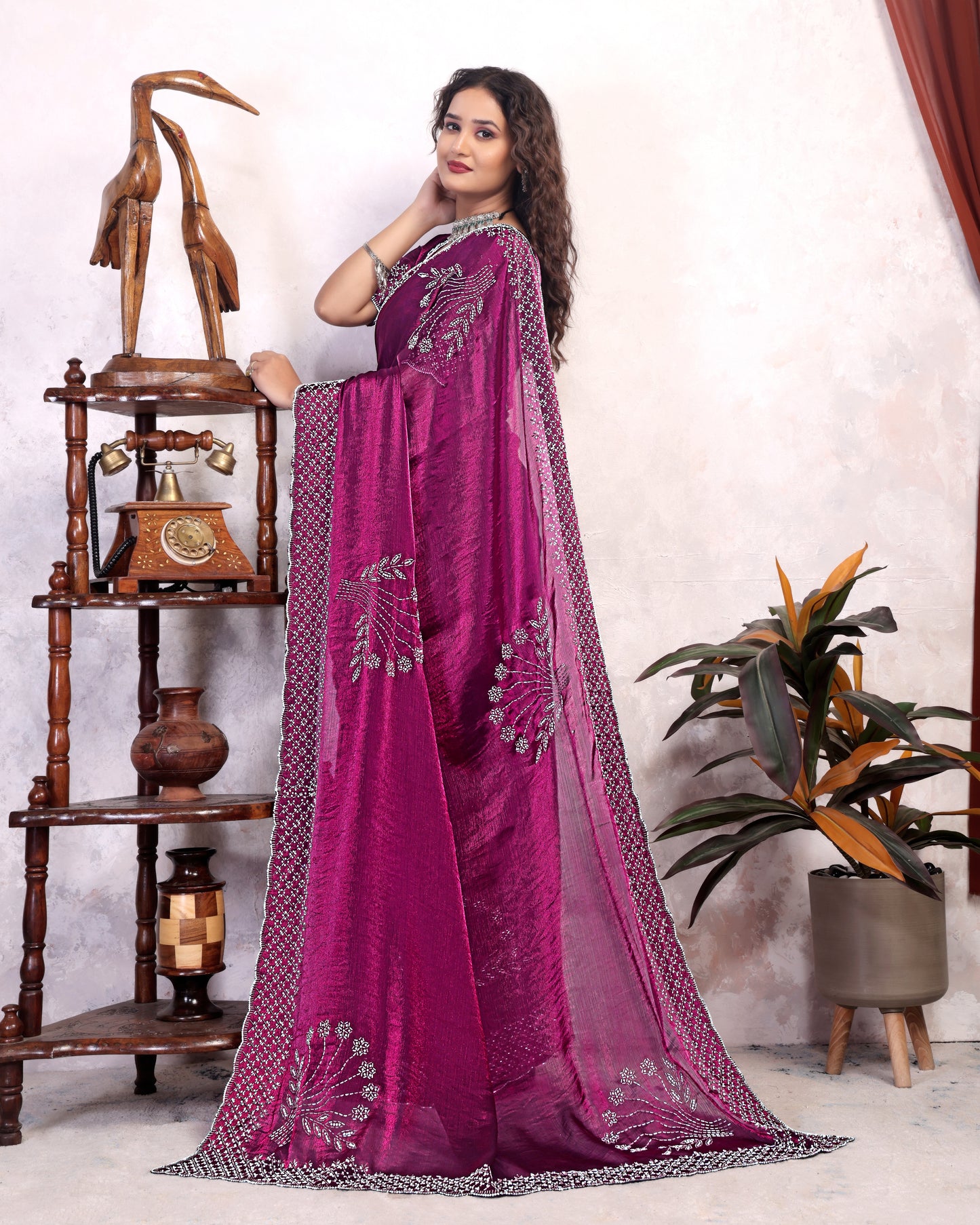 Fancy Zarkhan Diamond Work Saree