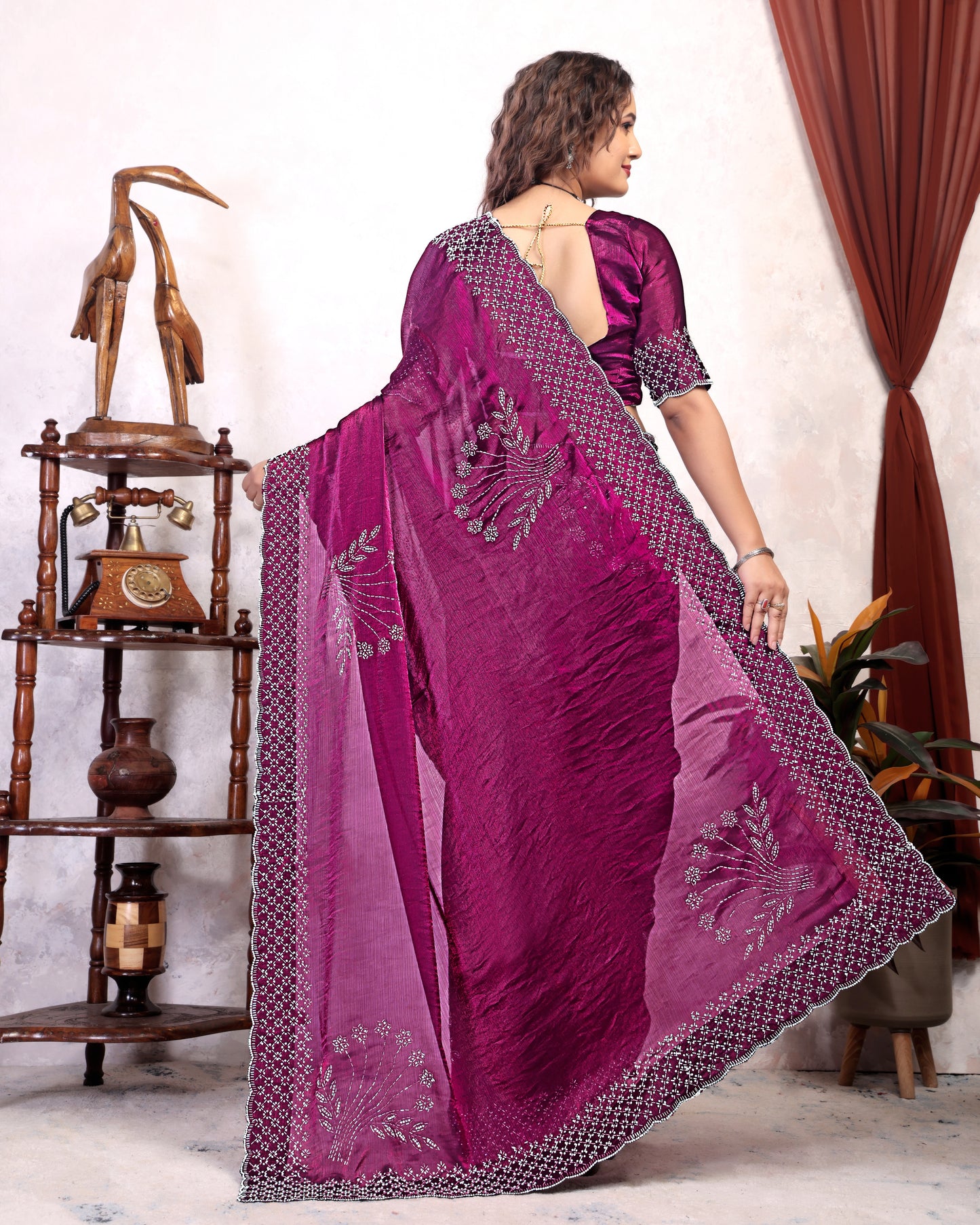 Fancy Zarkhan Diamond Work Saree