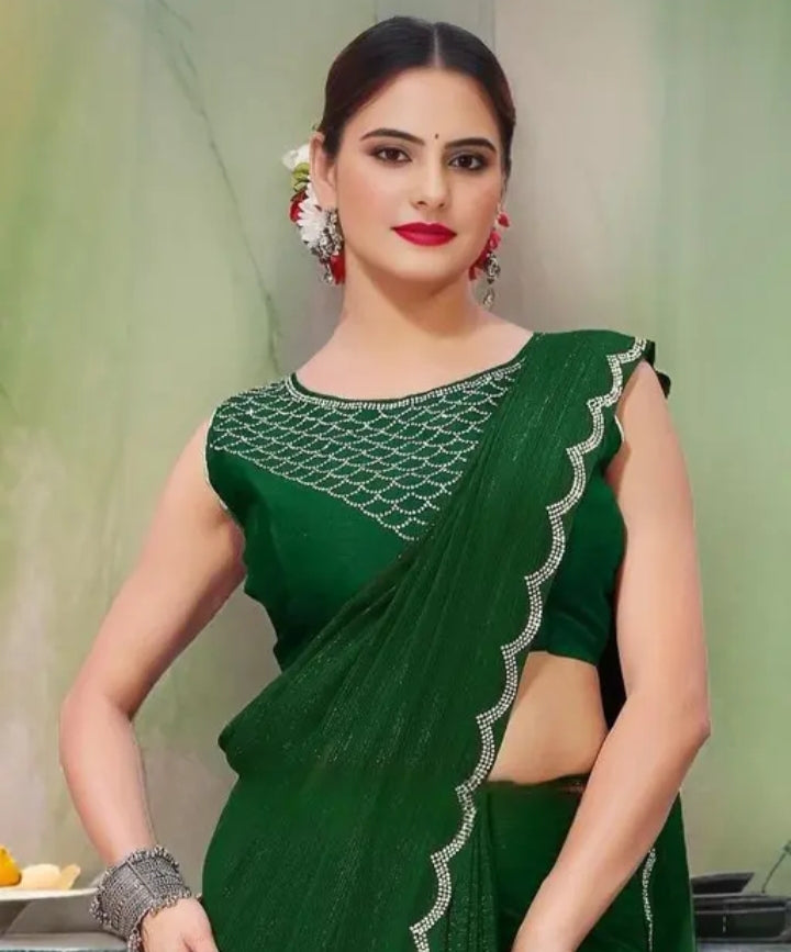 Fancy Zarkhan Diamond Work Saree