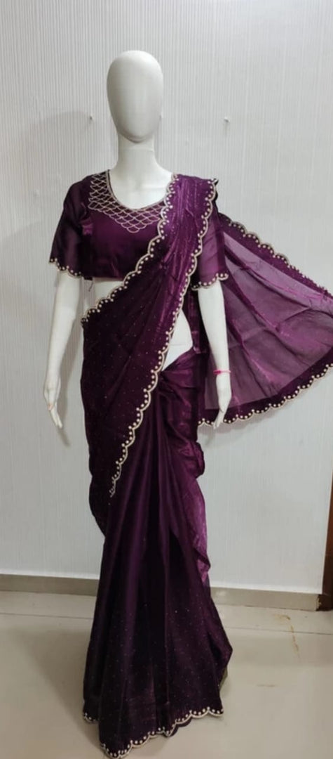 Fancy Zarkhan Diamond Work Saree