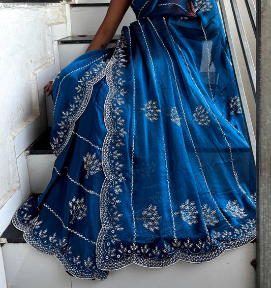 New Partywear Soft Jimmy Chu Silk Heavy Zarkan Diamond Work Fancy Designer Saree