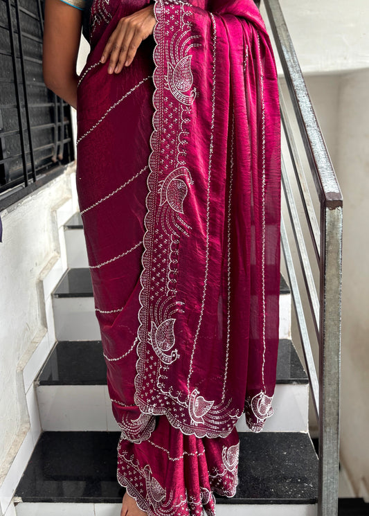 Jimmy chu Designer Jarkhan Diamond Work Saree