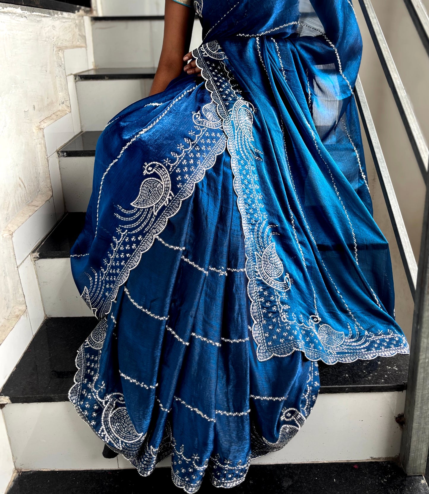 Heavy Jimmy Chu Fabric, Zarkhan & Diamond Embellished Saree,