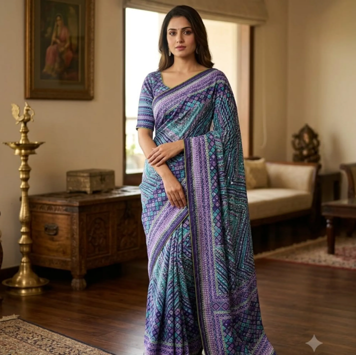Digital Print Multicolour Saree