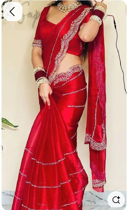 Trendy Zarkhan Diamond work Festival Saree