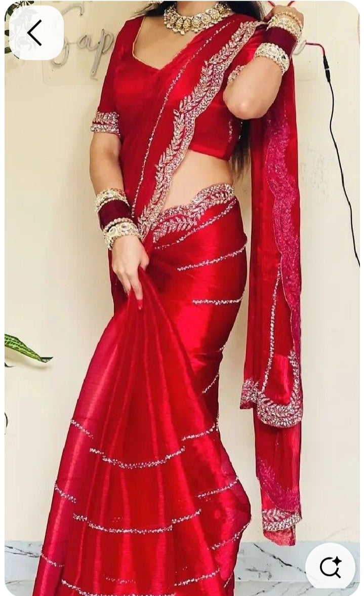 Beautiful Fancy Zarkhan Diamond Work Saree