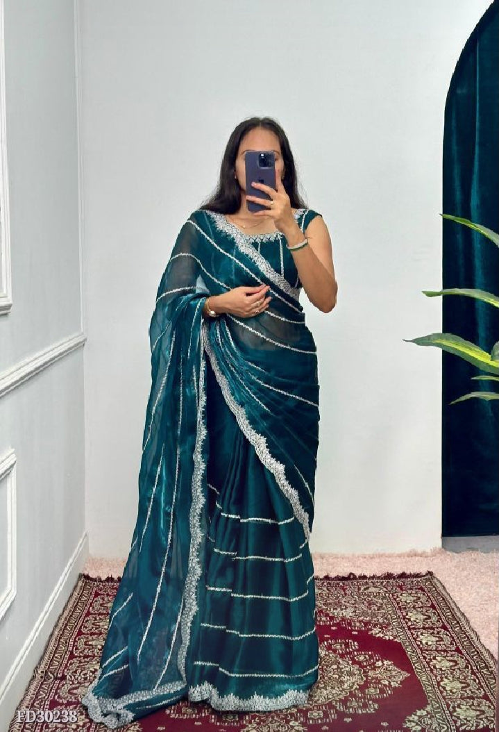 Latest Wedding wear Blue Zarkhan Diamond Work Saree