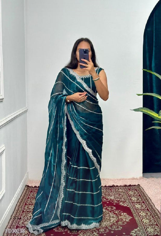 Latest Wedding wear Blue Zarkhan Diamond Work Saree