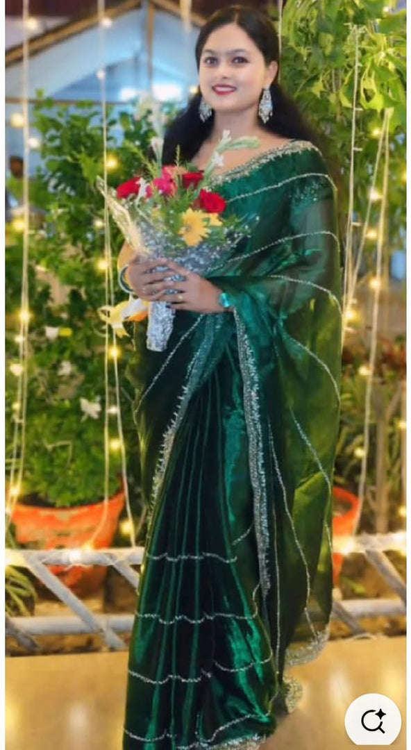 Fancy Zarkhan Diamond Work Saree