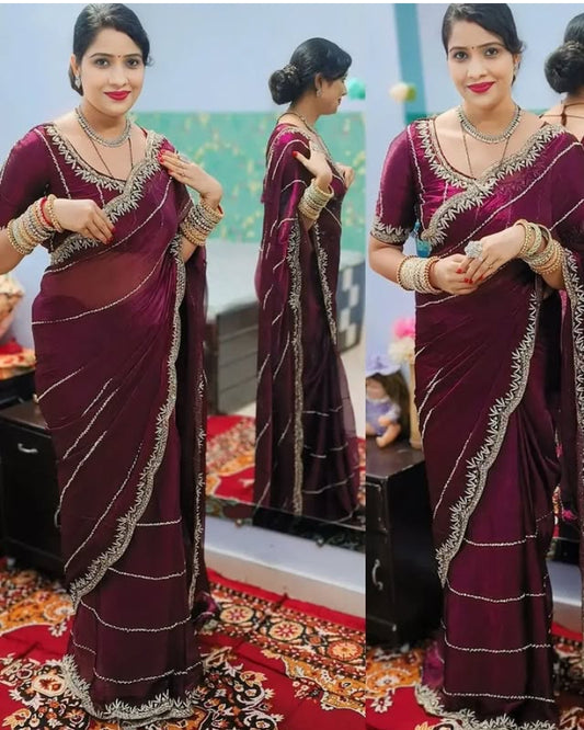 Trending Beautiful Fully Zarkhan Diamond Work Saree