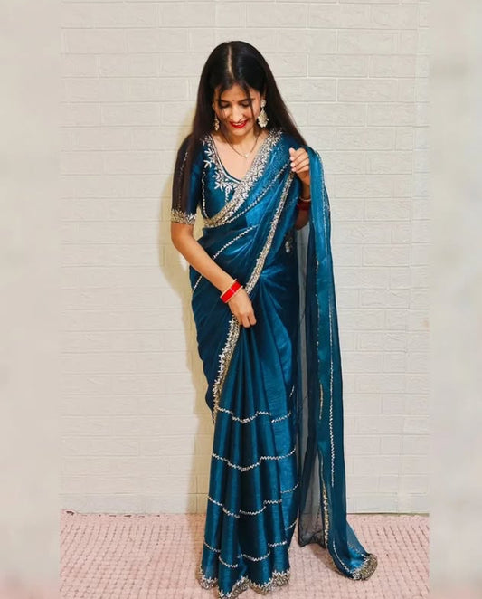 Beautiful Fancy Zarkhan Diamond Work Saree