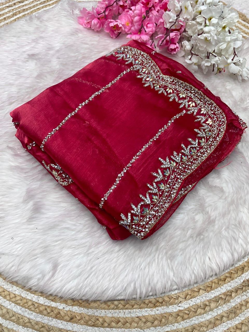 Heavy Zarkan Dimond Stone Work Saree