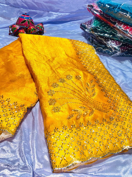 Beautiful Jarkhan Diamond Work In Space Silk Saree