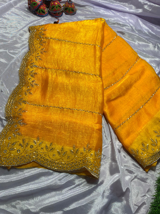 Beautiful Heavy Zarkan Diamond Work Saree