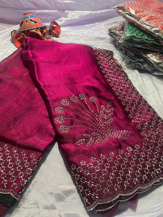 New Partywear Soft Jimmy Chu Silk Heavy Zarkan Diamond Work Fancy Designer Saree With Blouse Piece