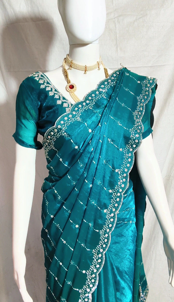 Pure Fendy Silk Saree with Heavy Diamond Work Festival Fancy Saree Collection