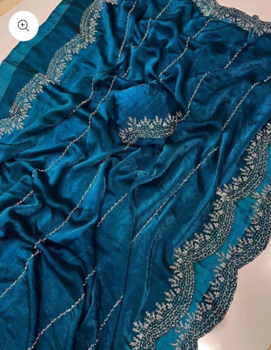 Heavy Zarkan Work Luxury Diamond Work Saree