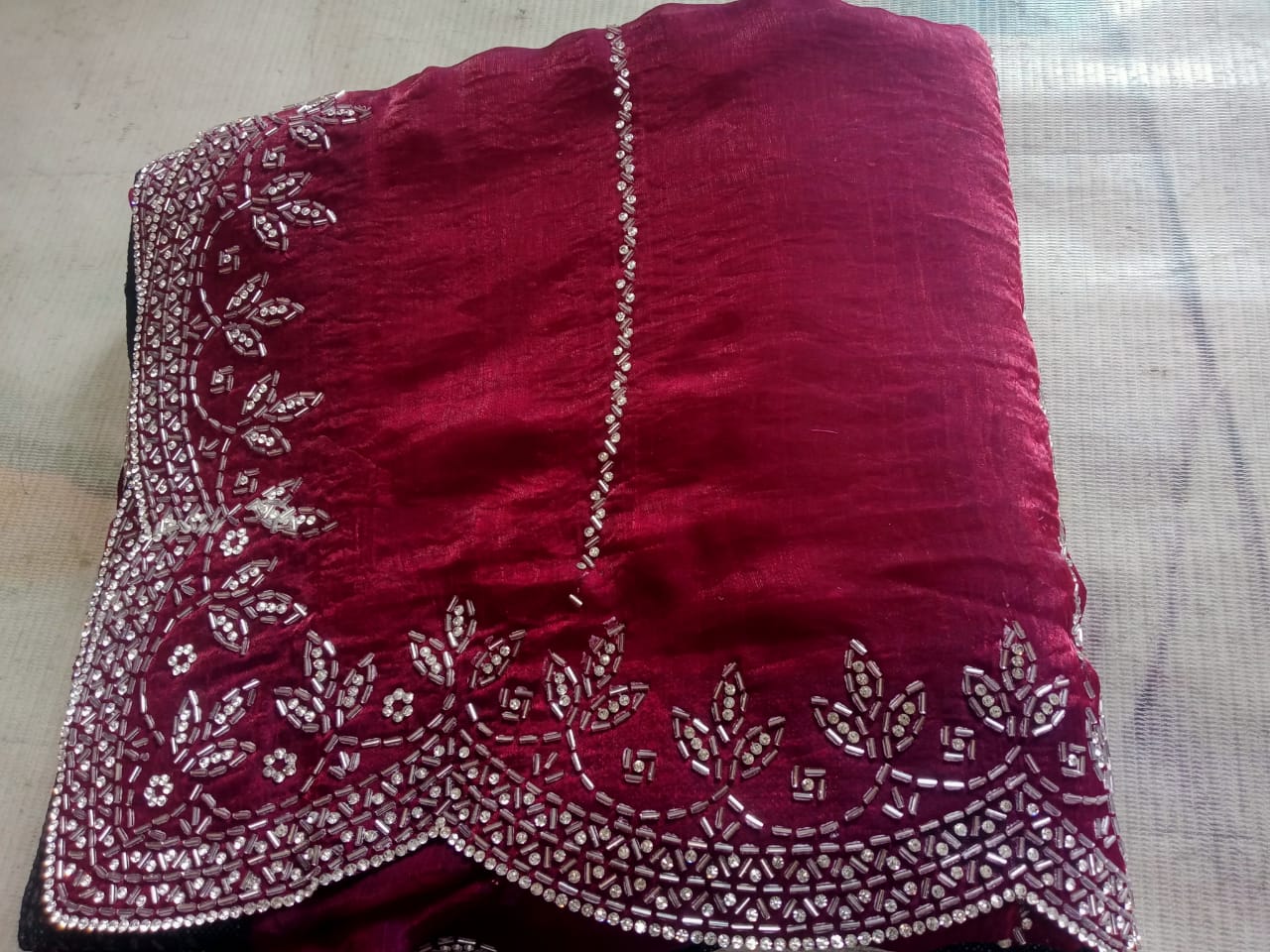 Diamond work silk Bridal zarkan work saree