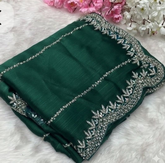 Bottle green zarkan diamond Work Saree