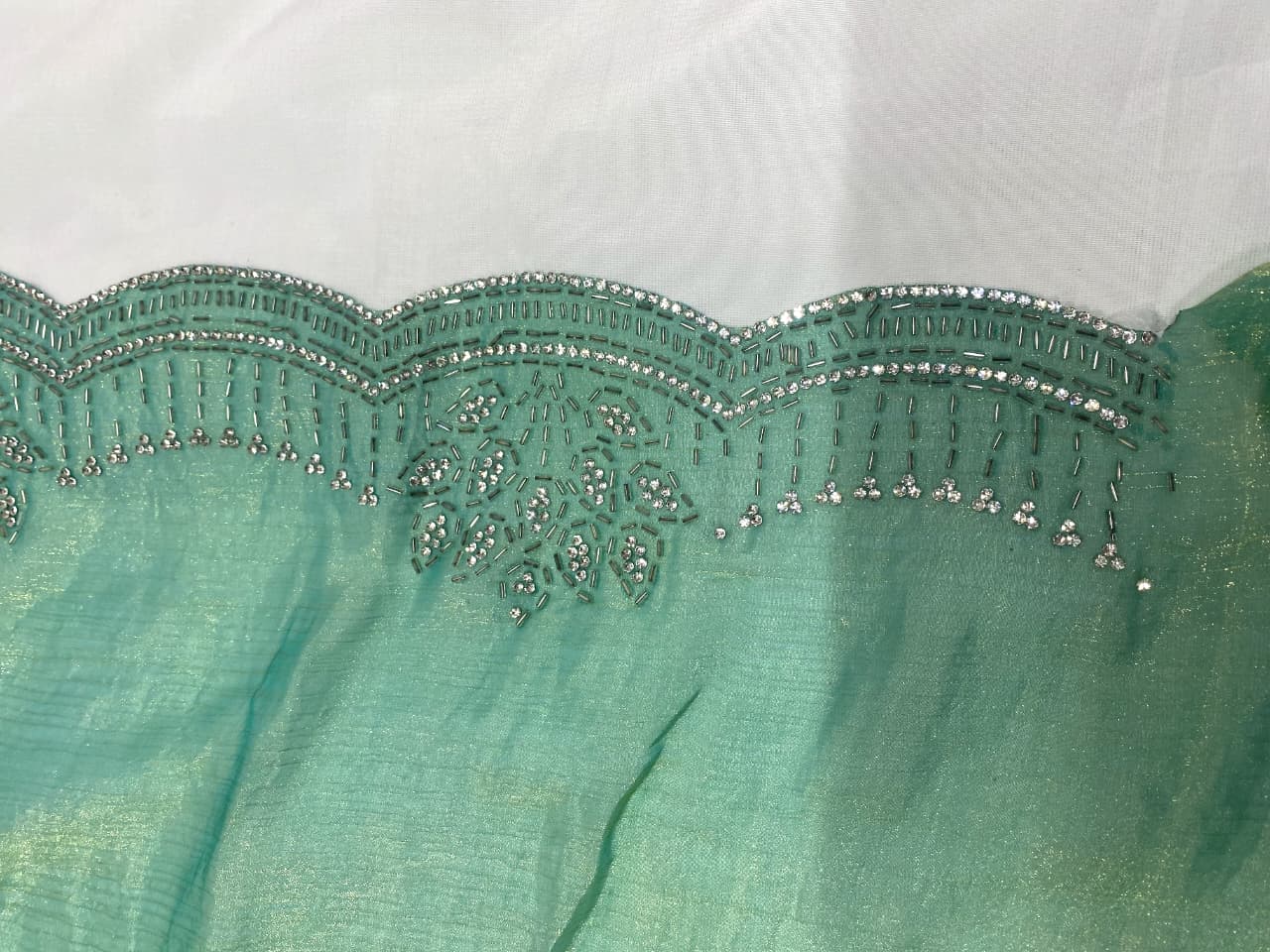 Beautiful Heavy Zarkan Diamond Work Saree