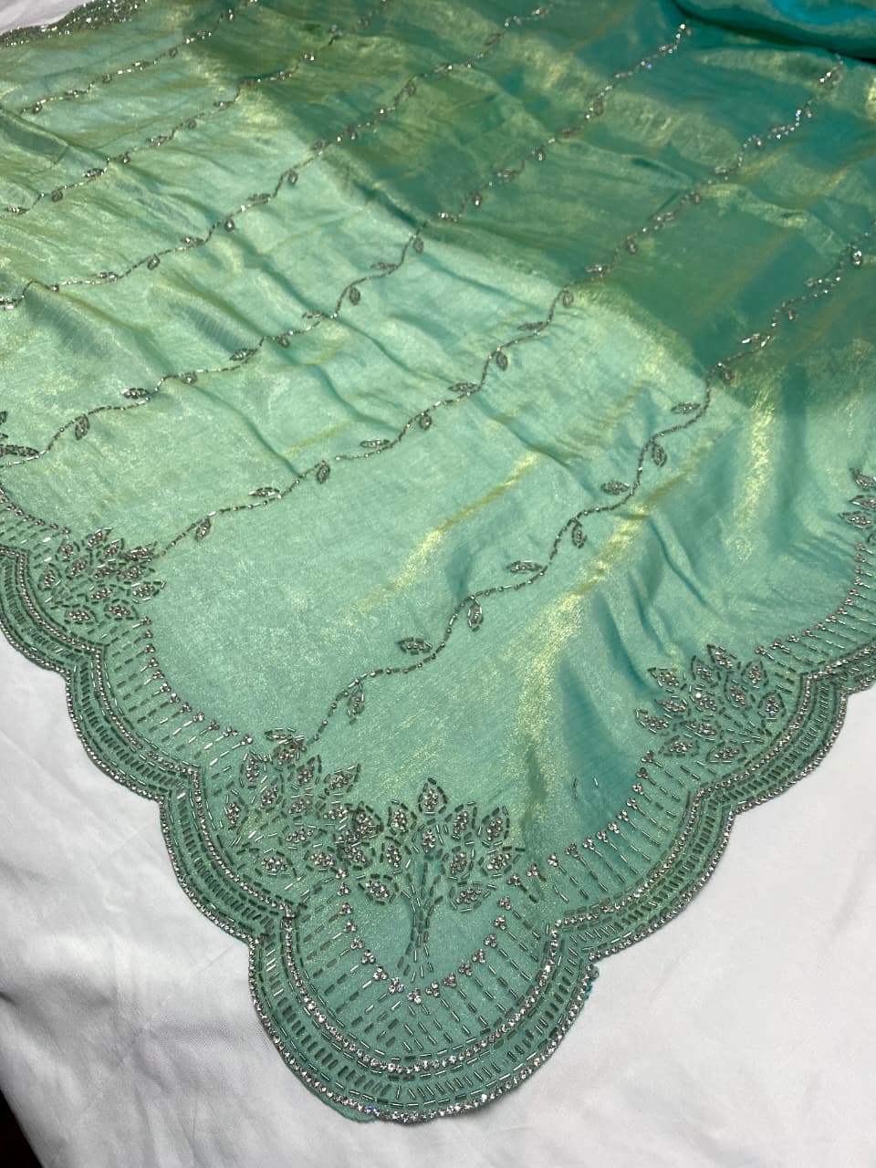 Beautiful Heavy Zarkan Diamond Work Saree