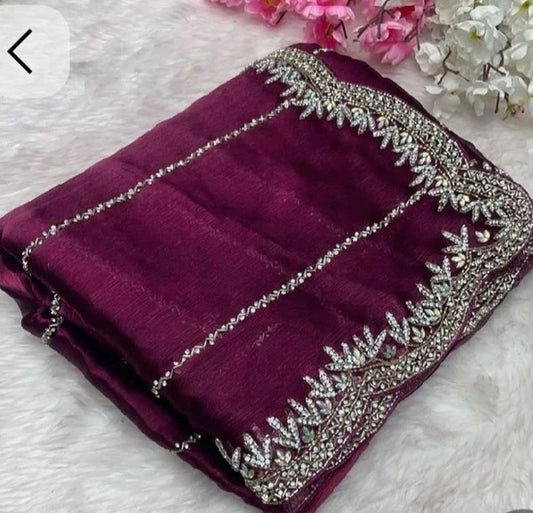Designer Jharkhan Diamond Work Pallu Trendy Saree