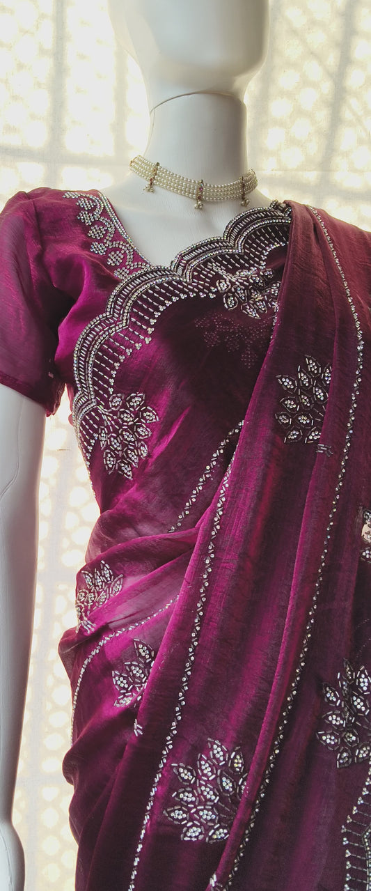 Latest zarkan diamond work saree collection