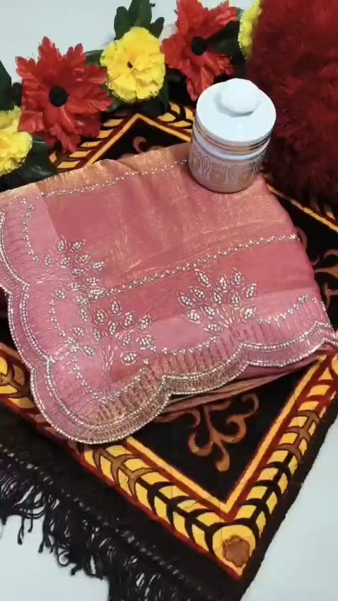 Designer Jarkhan Diamond Work Saree