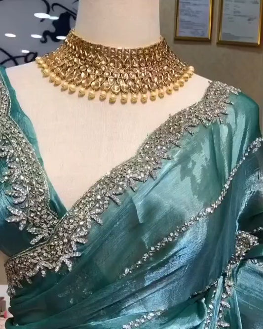 New Latest Light Blue Colour Of jimmy Chu fabric designer Saree