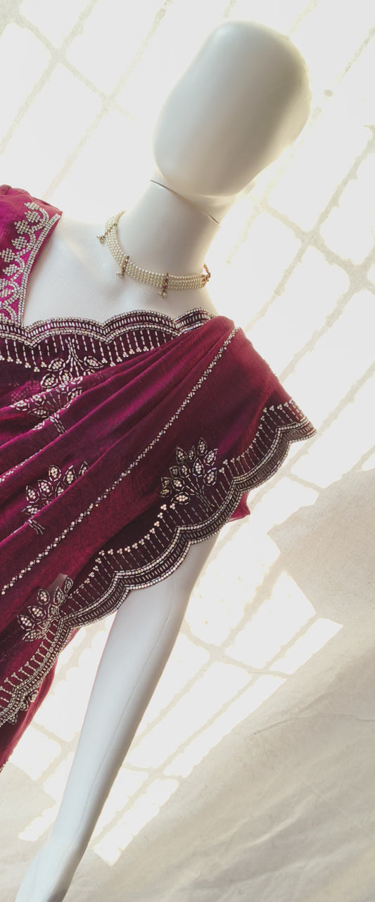 Heavy festive designer saree with diamond work