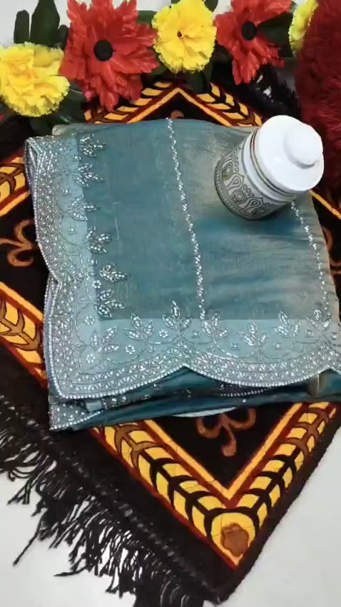 Party Wear Jarkhan Diamond Work Saree