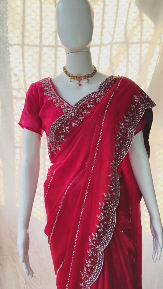 Indian festive sarees with handmade diamond work
