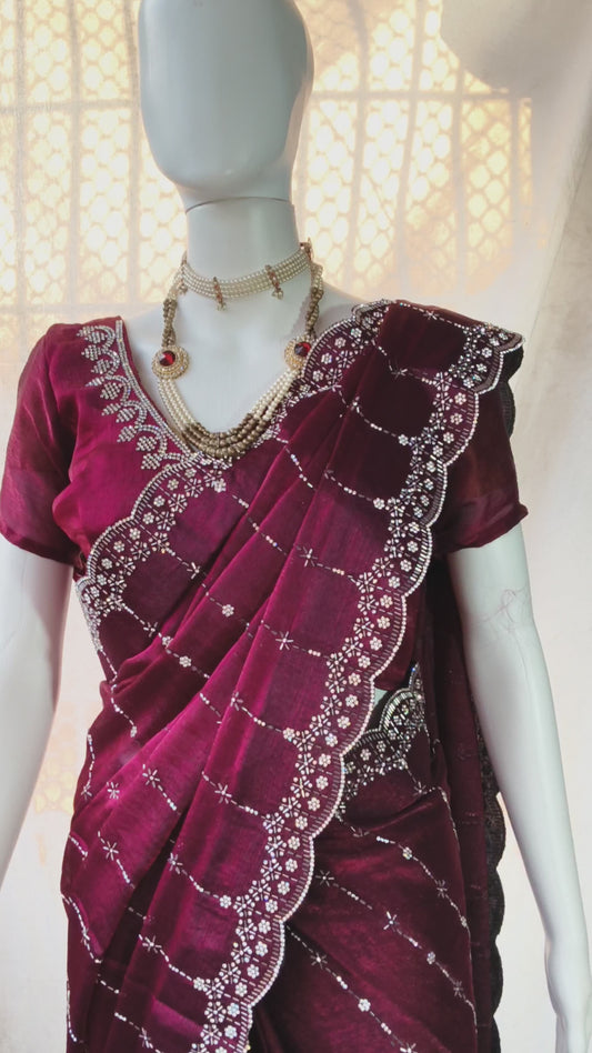 Elegant diamond work sarees for party wear