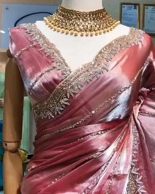 New Latest Orange Colour Of jimmy Chu fabric designer Saree